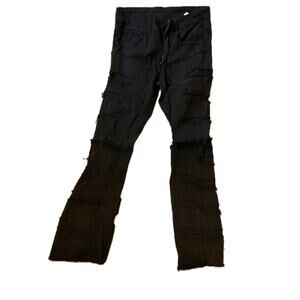 Distressed Denim Black Cargo Streetwear Pants Mens S